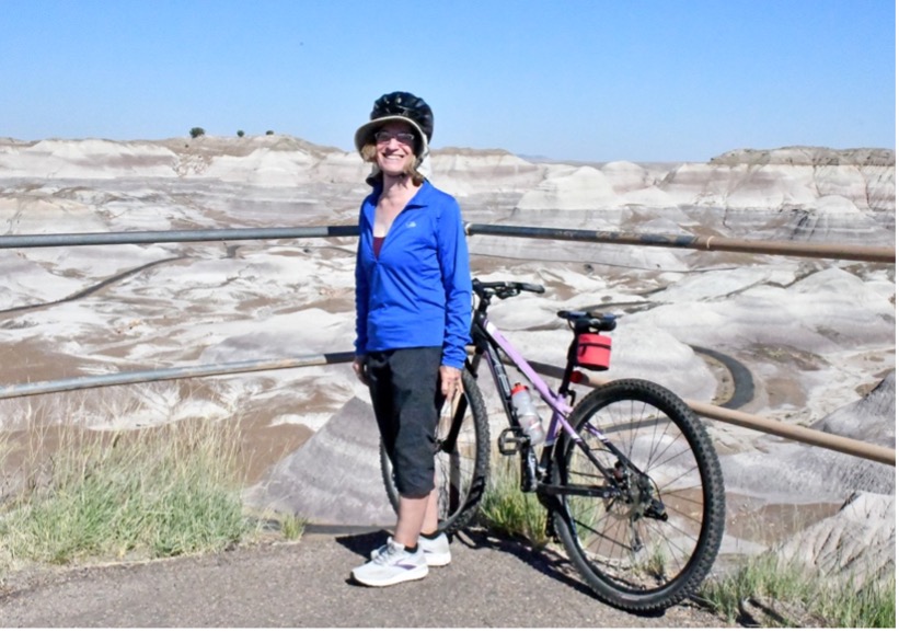 Christine Szuter of the Tucson area went to grad school with former NPC faculty member and administrator Dr. Eric B. Henderson who passed away in March of 2020. Christine learned of the Pedal the Petrified event for student scholarships after donating to the “Taking Flight Scholarship” established in his memory. She took in the beauty of the park with a leisurely ride through the landscape – stopping at every viewing advantage point. 