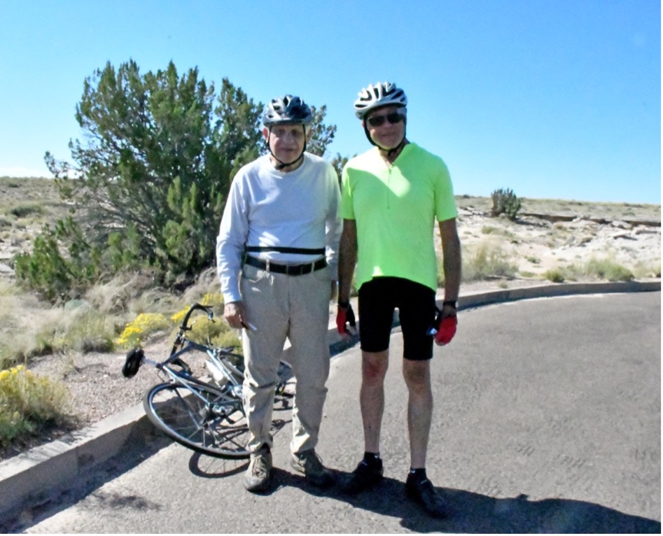 Joe Gutterman and Larry McFatter pose for a photo together after taking a break at one of the SAG stops along the route. They are avid riders and train in the high elevations of their hometown of Flagstaff AZ on both mountain bikes and road bikes.
