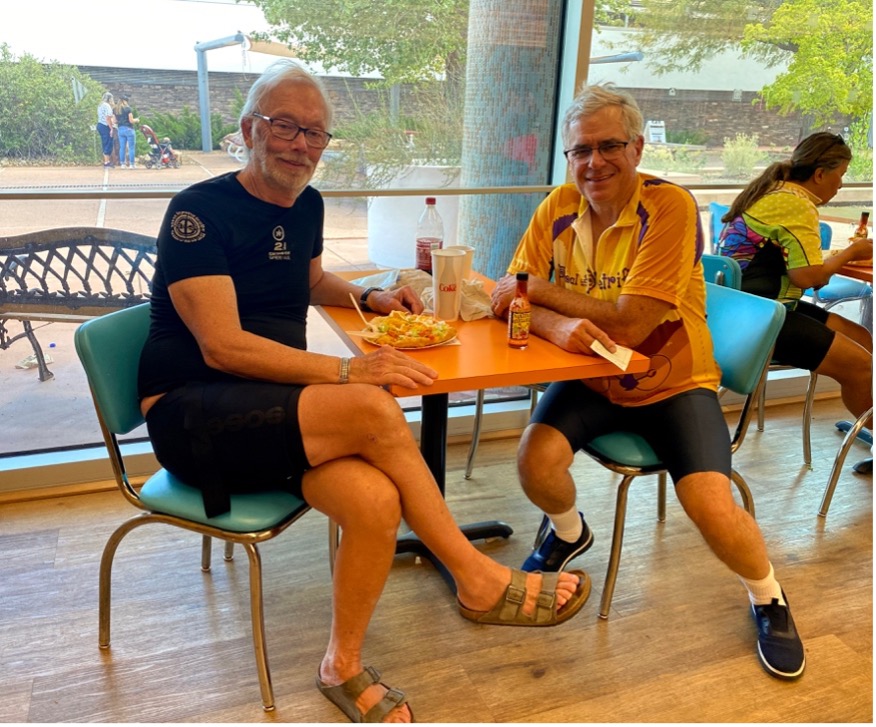 Claiming to be “young and foolish,” Al Merkley (71) and his friend Lane Fischer (67) of Salt Lake City did the full PTP Century ride together. They said it was “very cool” and that they would be back again next year. They were caught relaxing afterward with a Navajo taco meal.