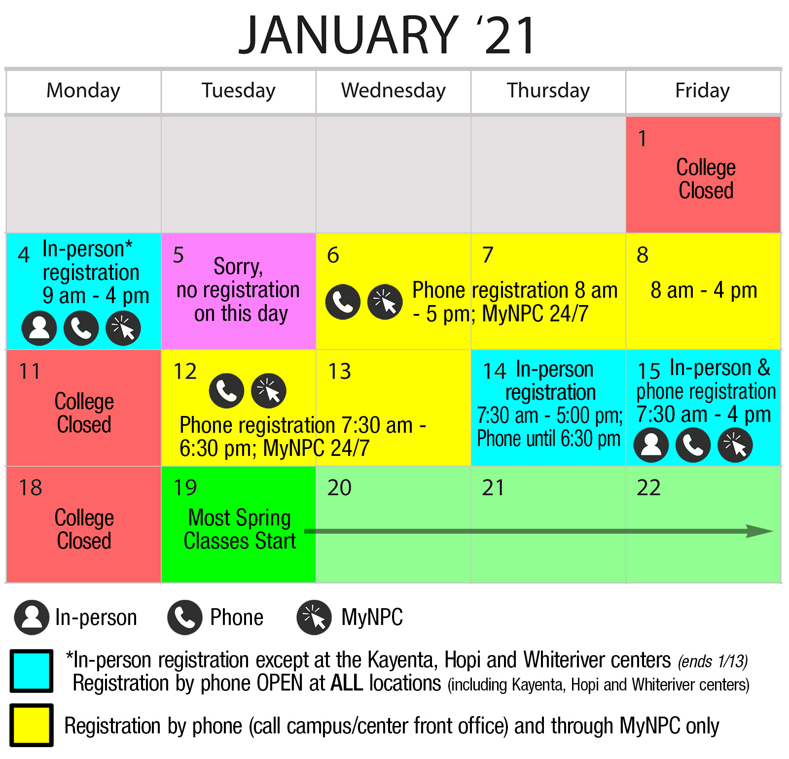 January spring registration schedule