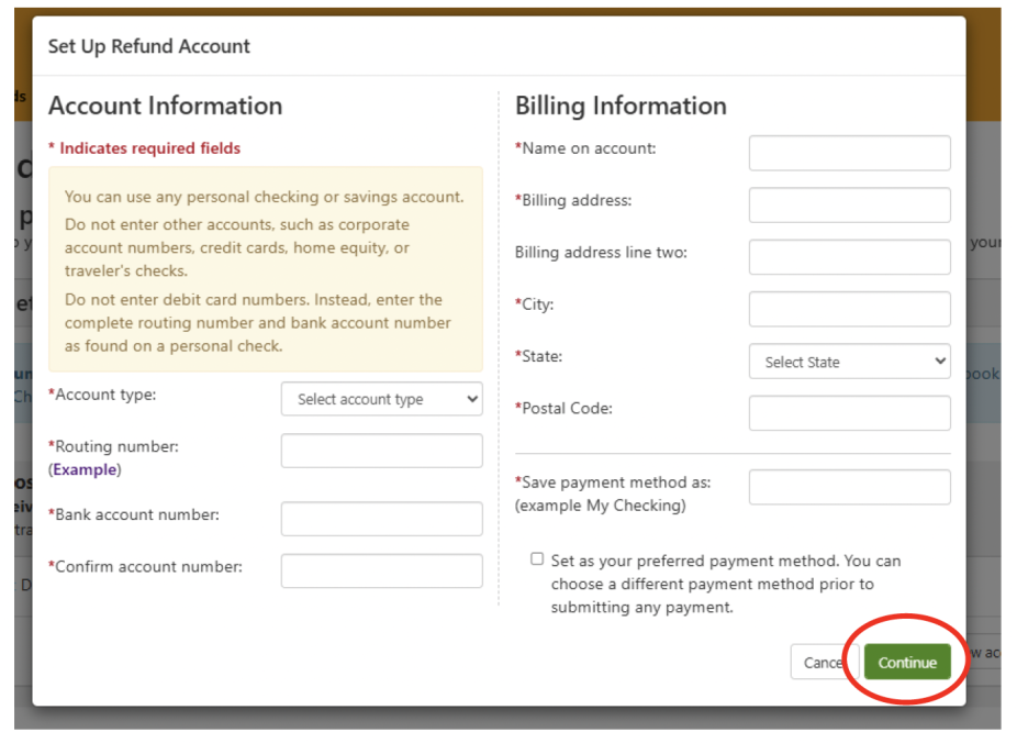 Refund Account Info Refund Account Info