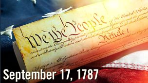 US Constitution and flag