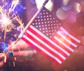 flag with fireworks