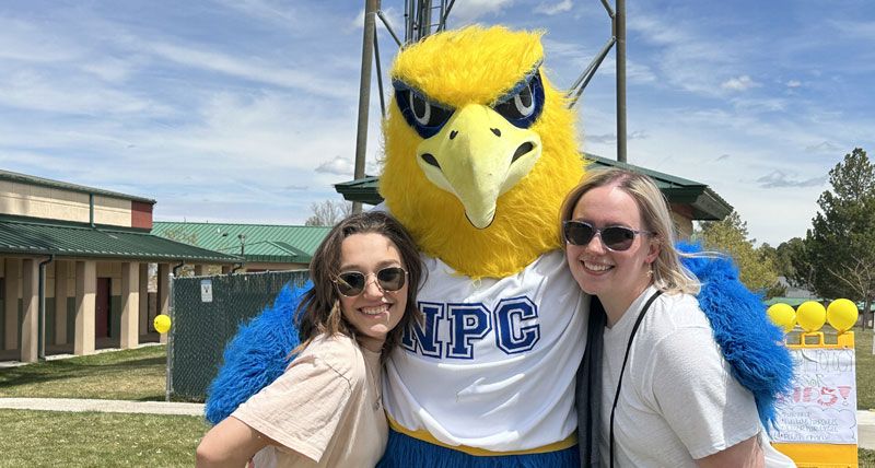 NPC students with Earnie the Eagle