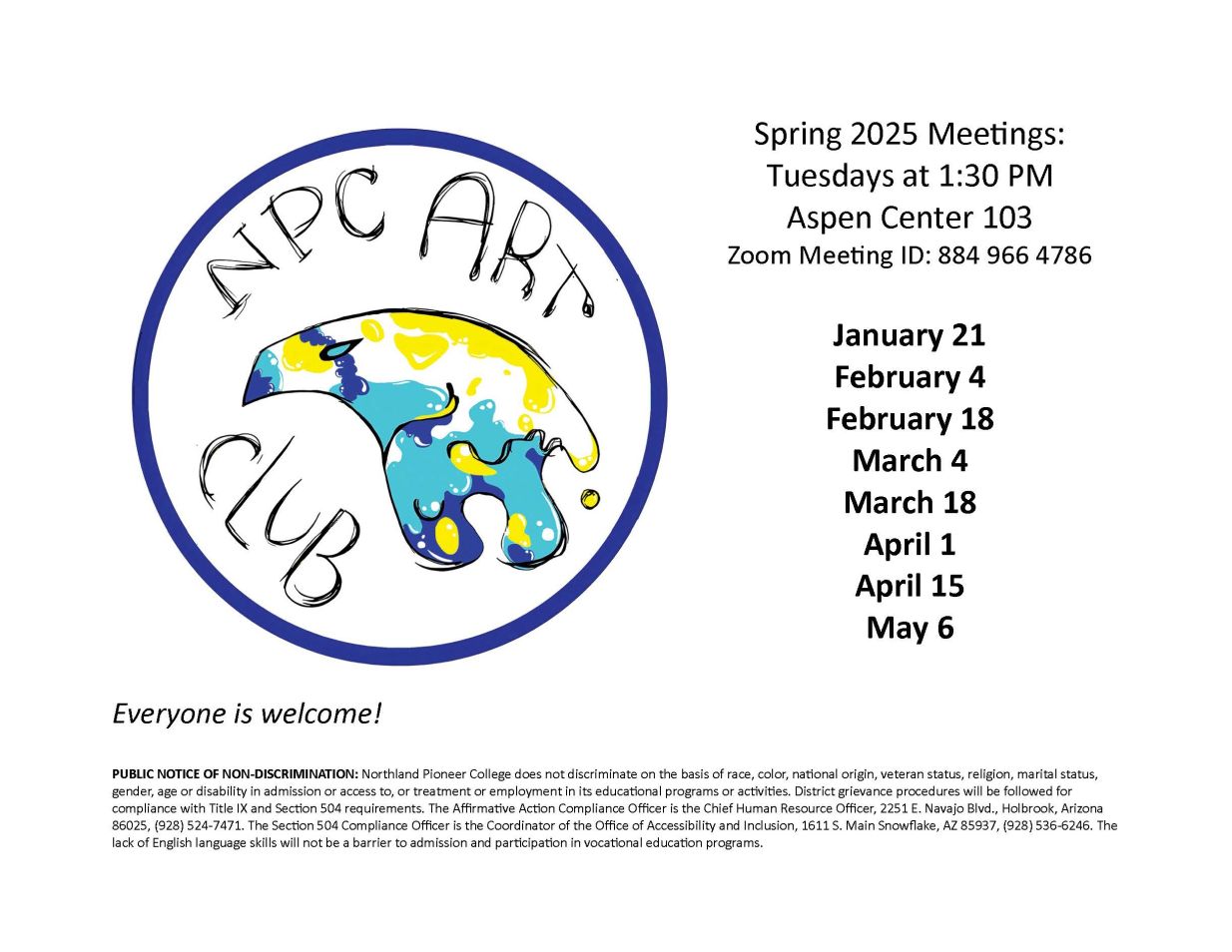 NPC Art Club Meeting Dates S25