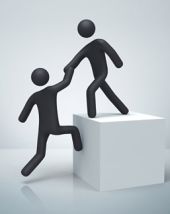person helping another person up on block