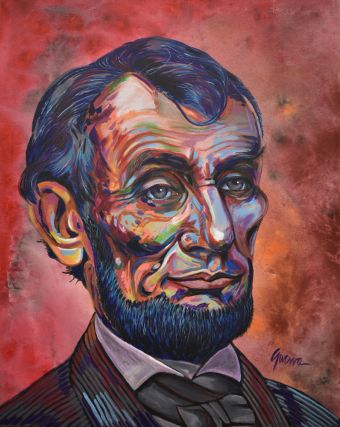 Lincoln, acrylic on canvas, 30” x 24,” $100