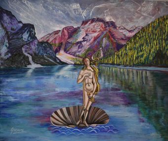 The Rebirth of Venus, acrylic on canvas, 22.5” x 30.5,” $125