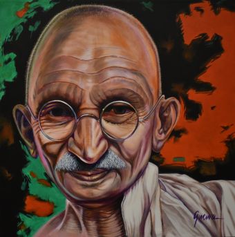 Gandhi, acrylic on canvas, 30” x 30,” $125