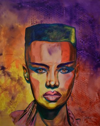 Grace Jones, acrylic on canvas, 30” x 24,” $100