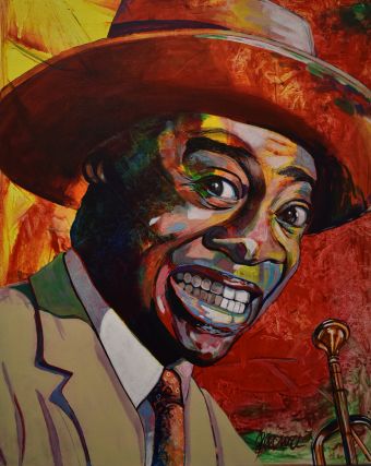 Satchmo, acrylic on canvas, 30” x 24,” $100