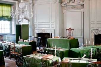 The first meeting place of Congress Assembly Room of the Pennsylvania State House, later re-named Independence Hall