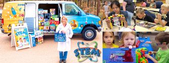 STEM van and students using science kits from van