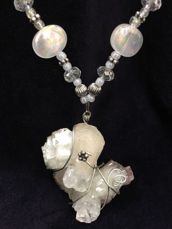 Alicia Hennessey, "White Tide Necklace", necklace, beads, crystal, 15” x 1”, $35