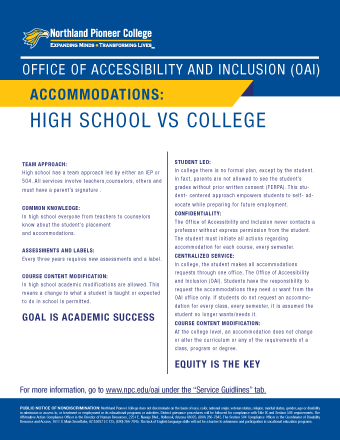 Differences in Services High School vs. College